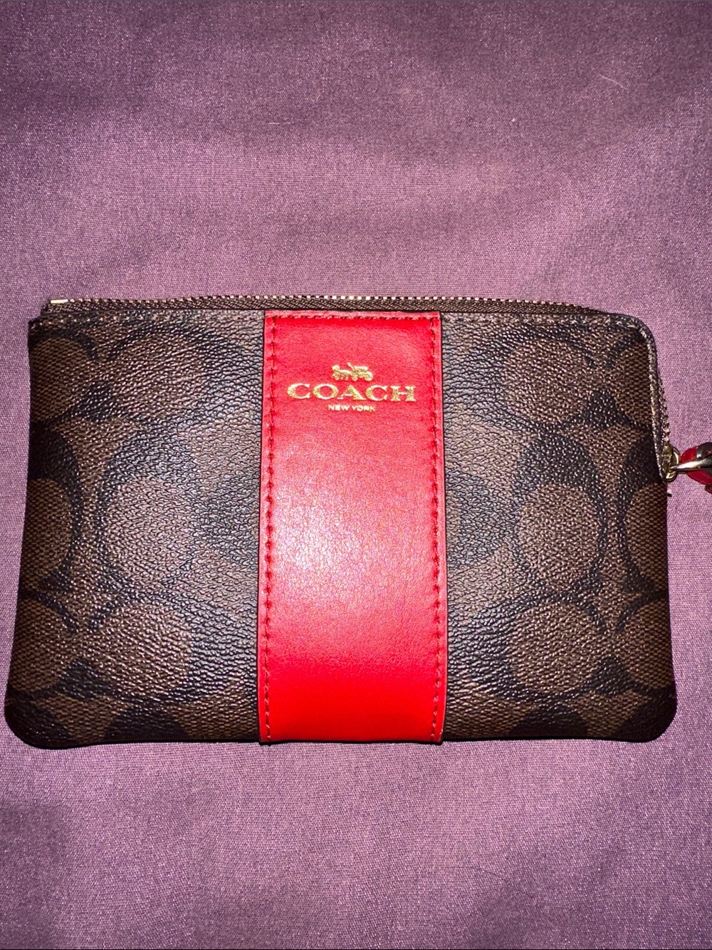 Coach Brown Signature Wristlet with Red Stripe - Picture 2 of 7